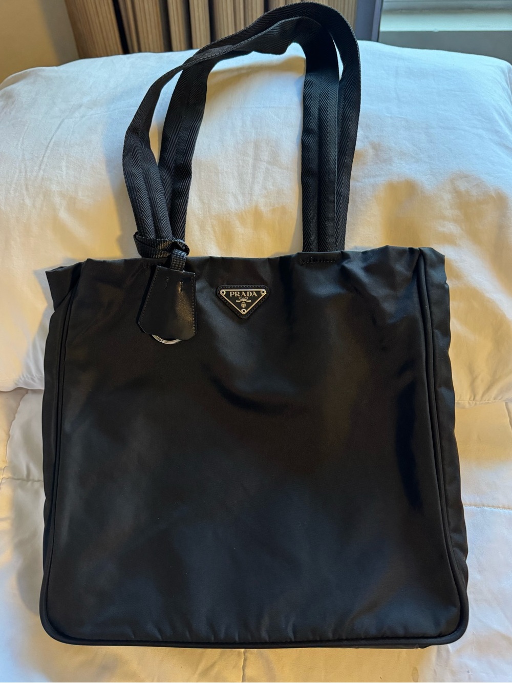 Authentic Prada Black Nylon Nessuto Shopping Tote with Logo